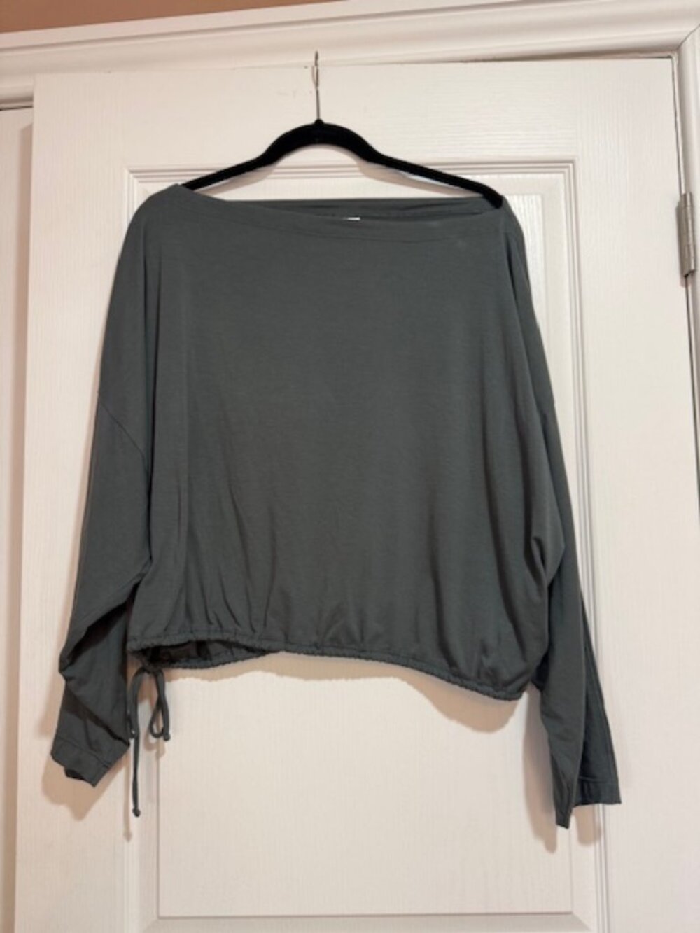 Athleta Slate Gray Boatneck Drawstring Hem Sweatshirt